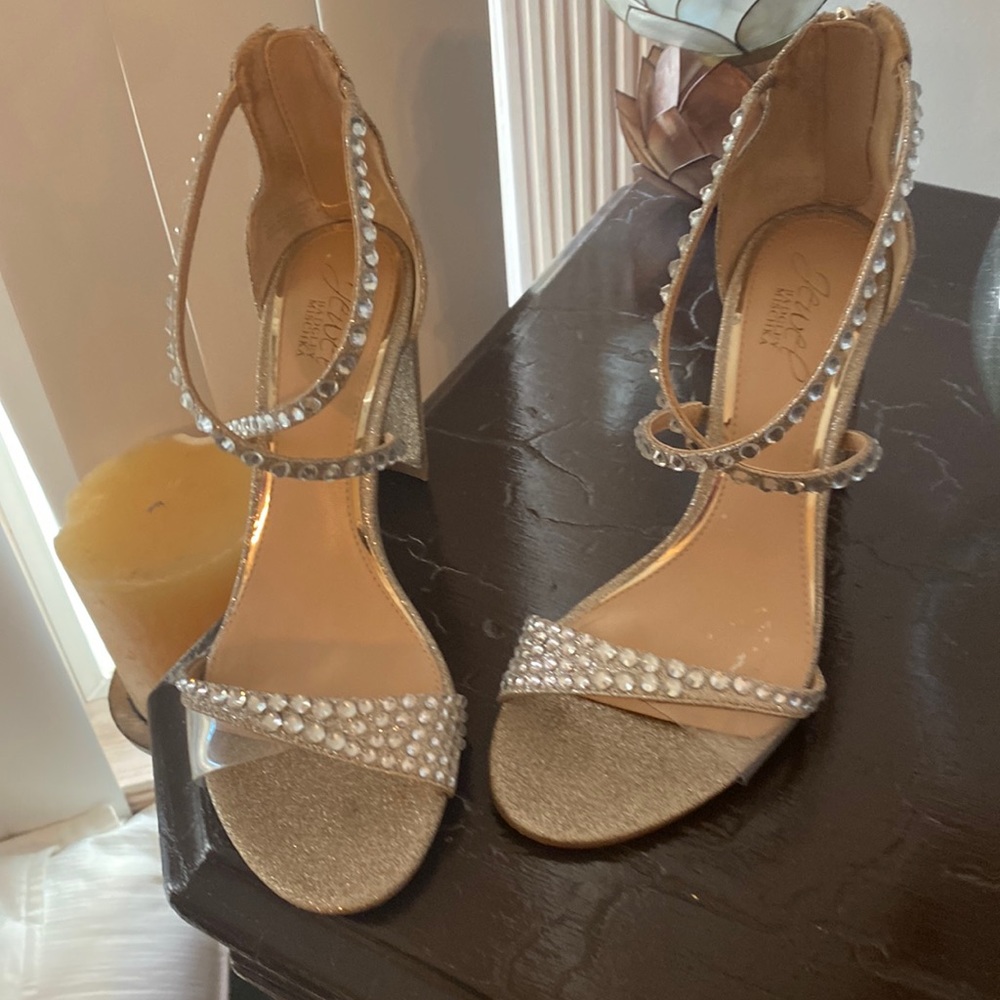 Badley Mischka glitter dress sandal 4" chunk heel